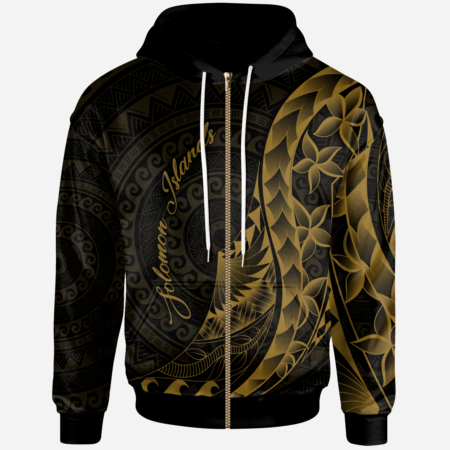 Solomon Islands Zip Hoodie Polynesian Pattern Style Gold Color Unisex Gold - Polynesian Pride