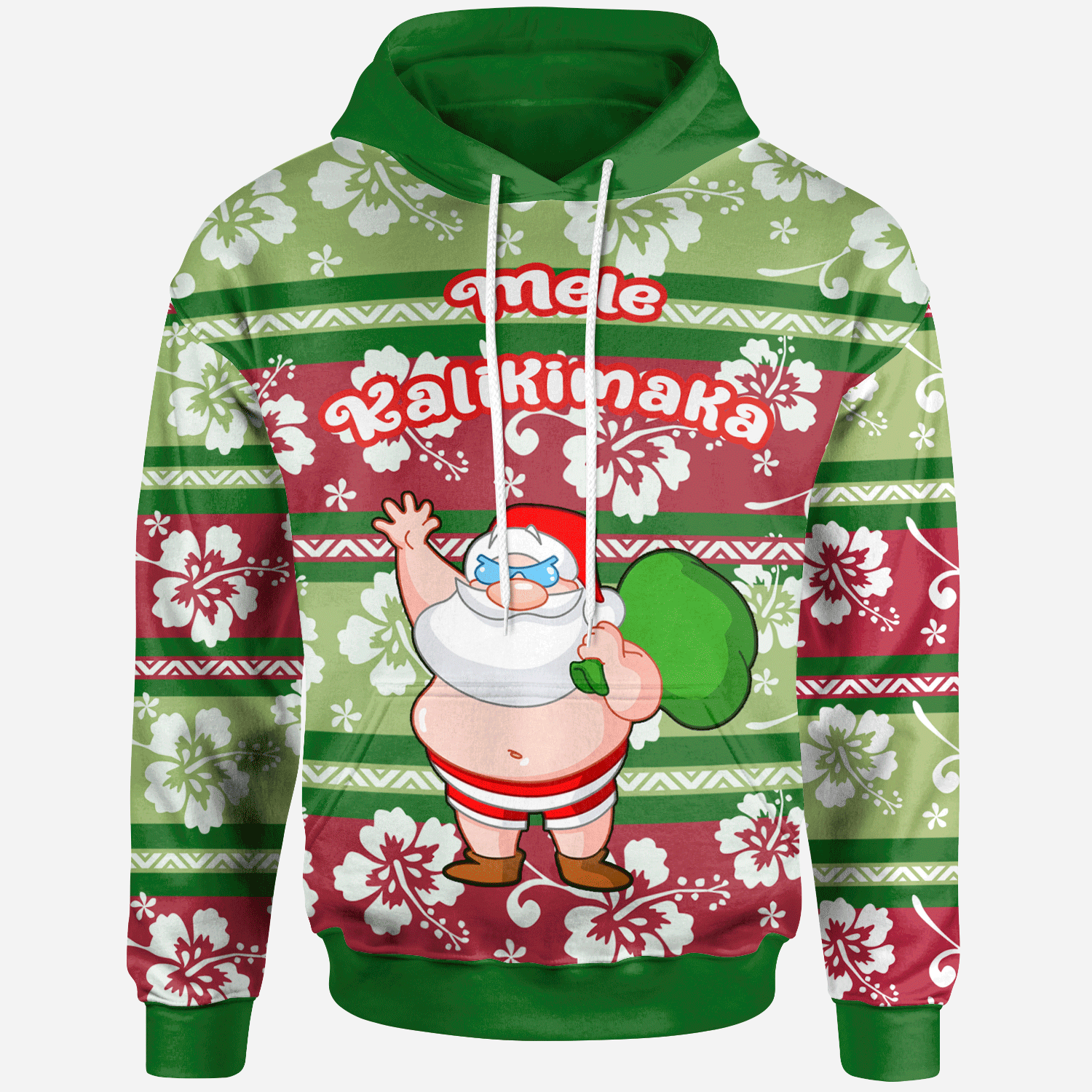 Mele Kalikimaka Hoodie Santa Claus and Gift Bags Unisex Green Red - Polynesian Pride
