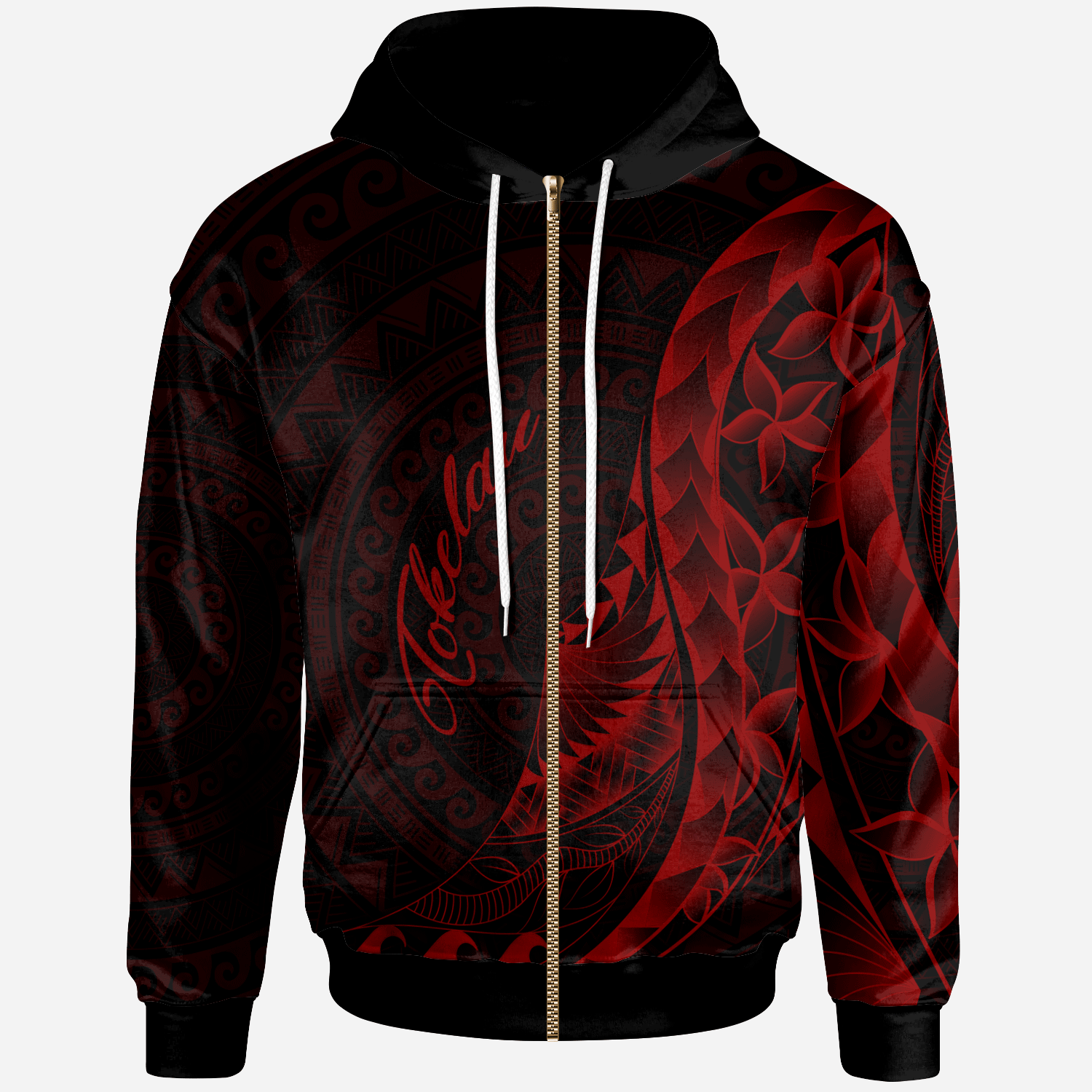 Tokelau Zip Hoodie Polynesian Pattern Style Red Color Unisex Red - Polynesian Pride