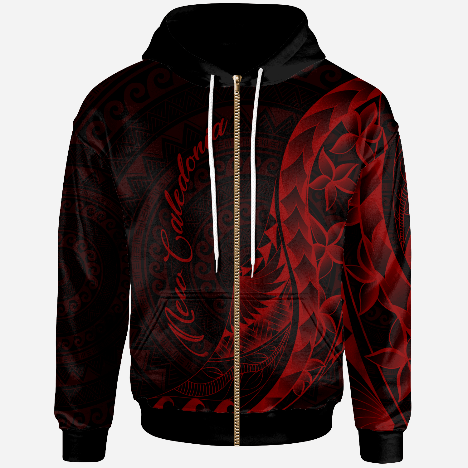 New Caledonia Zip Hoodie Polynesian Pattern Style Red Color Unisex Red - Polynesian Pride