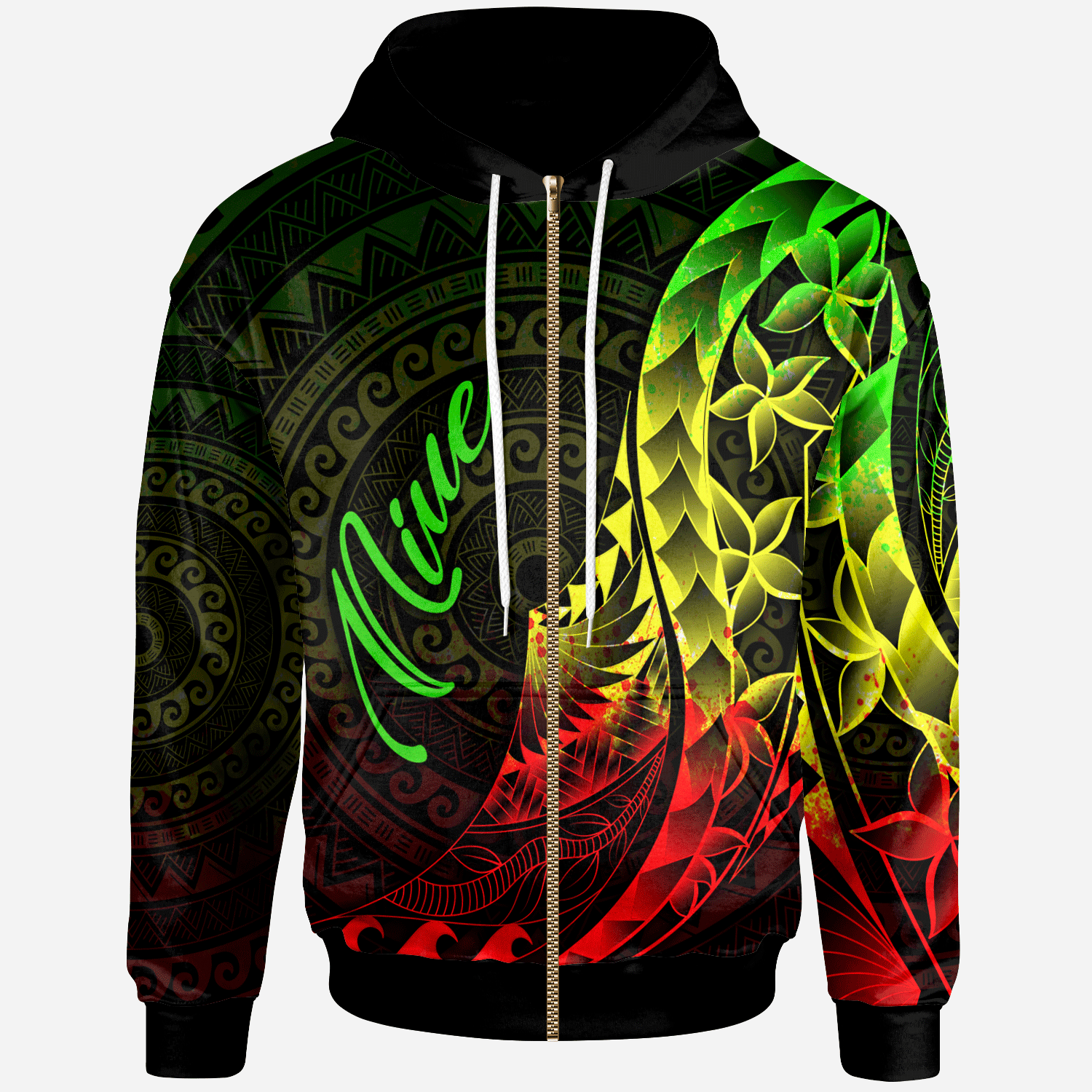 Niue Zip Hoodie Polynesian Pattern Style Reggae Color Unisex Reggae - Polynesian Pride