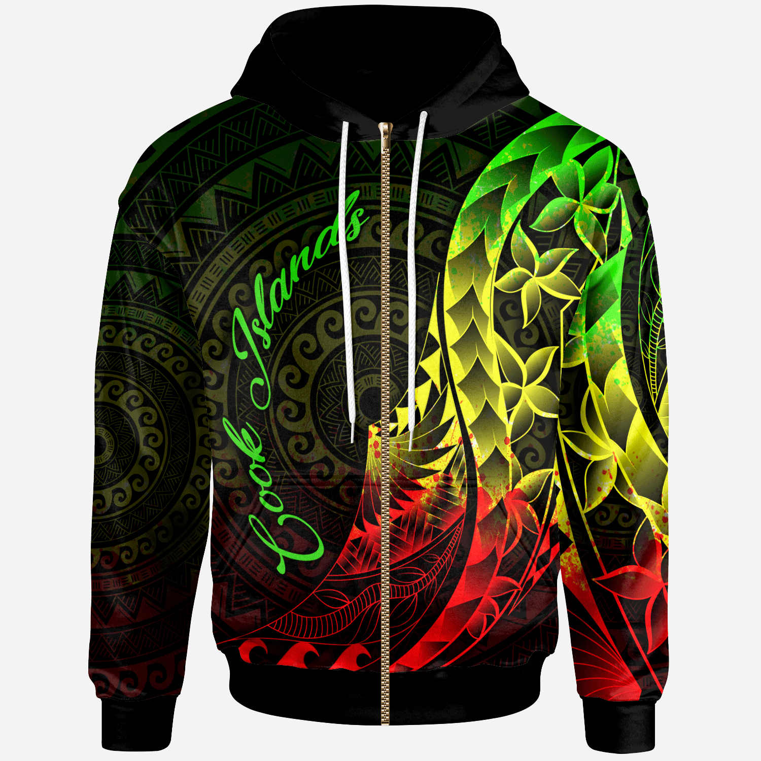 Cook Islands Zip Hoodie Polynesian Pattern Style Raggae Color Unisex Raggae - Polynesian Pride