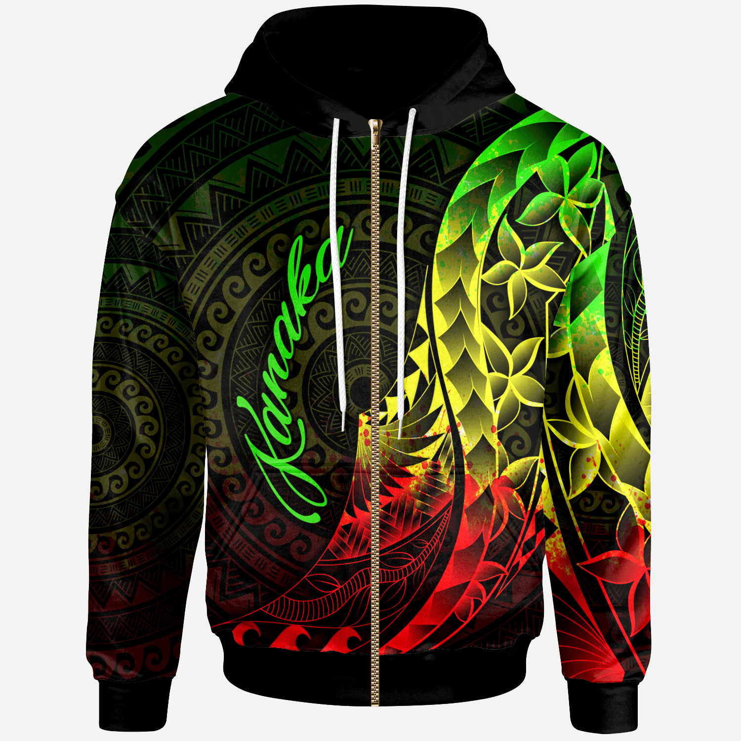 Kanaka Maoli Zip Hoodie Polynesian Pattern Style Reggae Color Unisex Reggae - Polynesian Pride