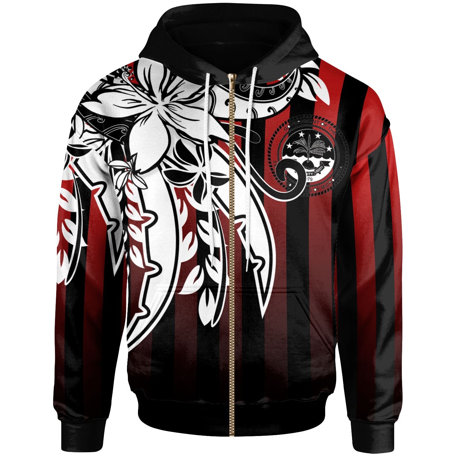 Federated of States Micronesia Zip Hoodie Vertical Stripes Style Unisex Red - Polynesian Pride