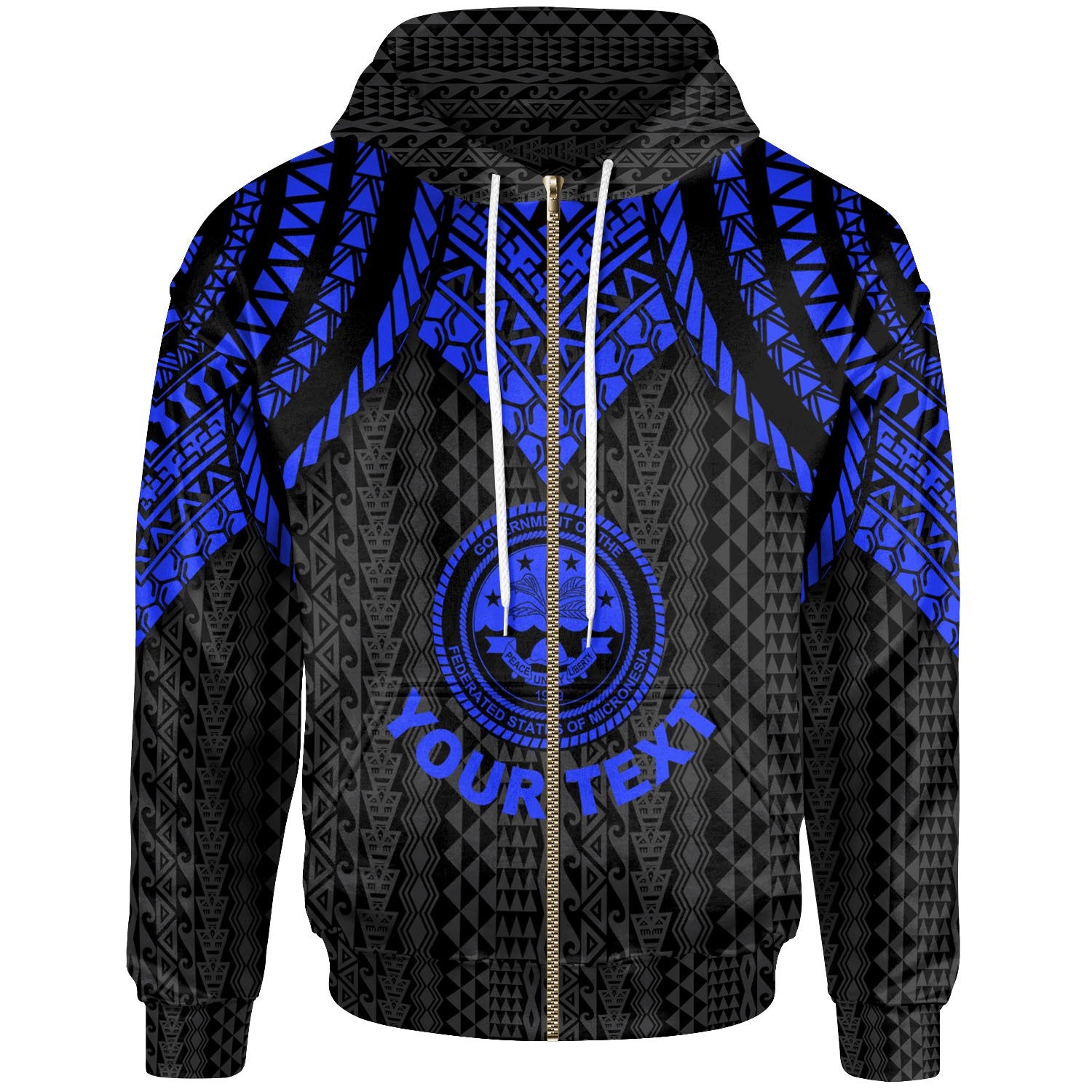 Federated States of Micronesia Custom Zip up Hoodie Polynesian Armor Style Blue Unisex Blue - Polynesian Pride