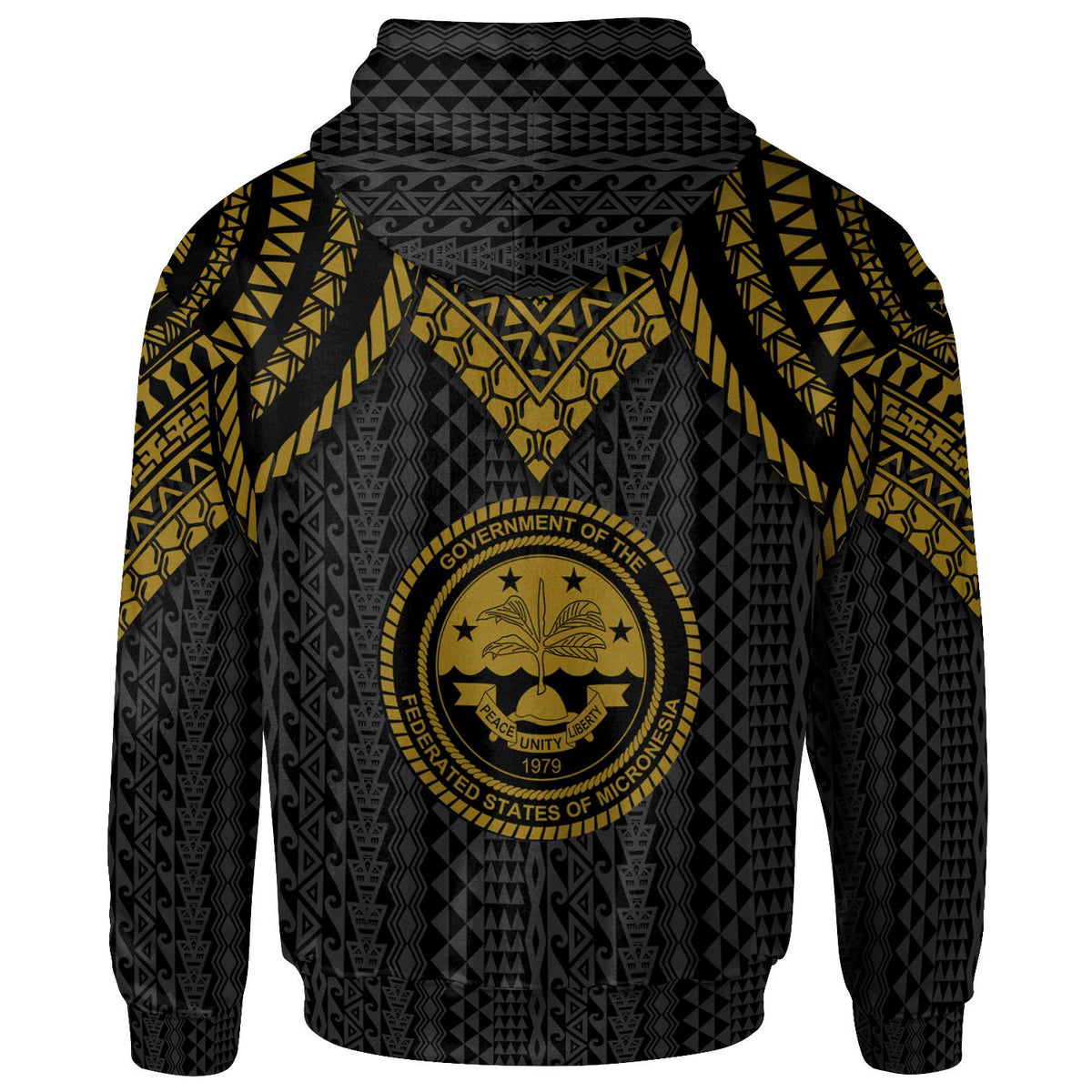 Federated States of Micronesia Custom Zip up Hoodie Polynesian Armor Style Gold - Polynesian Pride