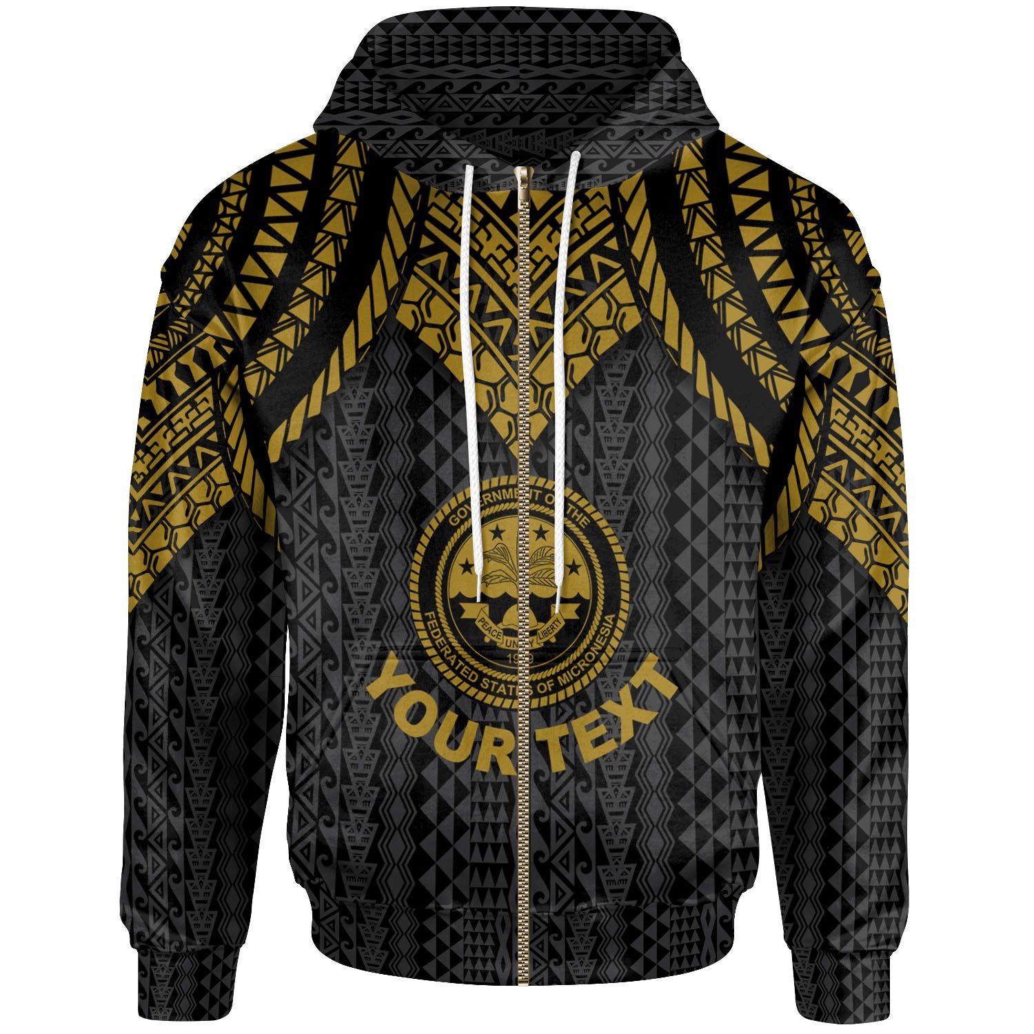 Federated States of Micronesia Custom Zip up Hoodie Polynesian Armor Style Gold Unisex Gold - Polynesian Pride