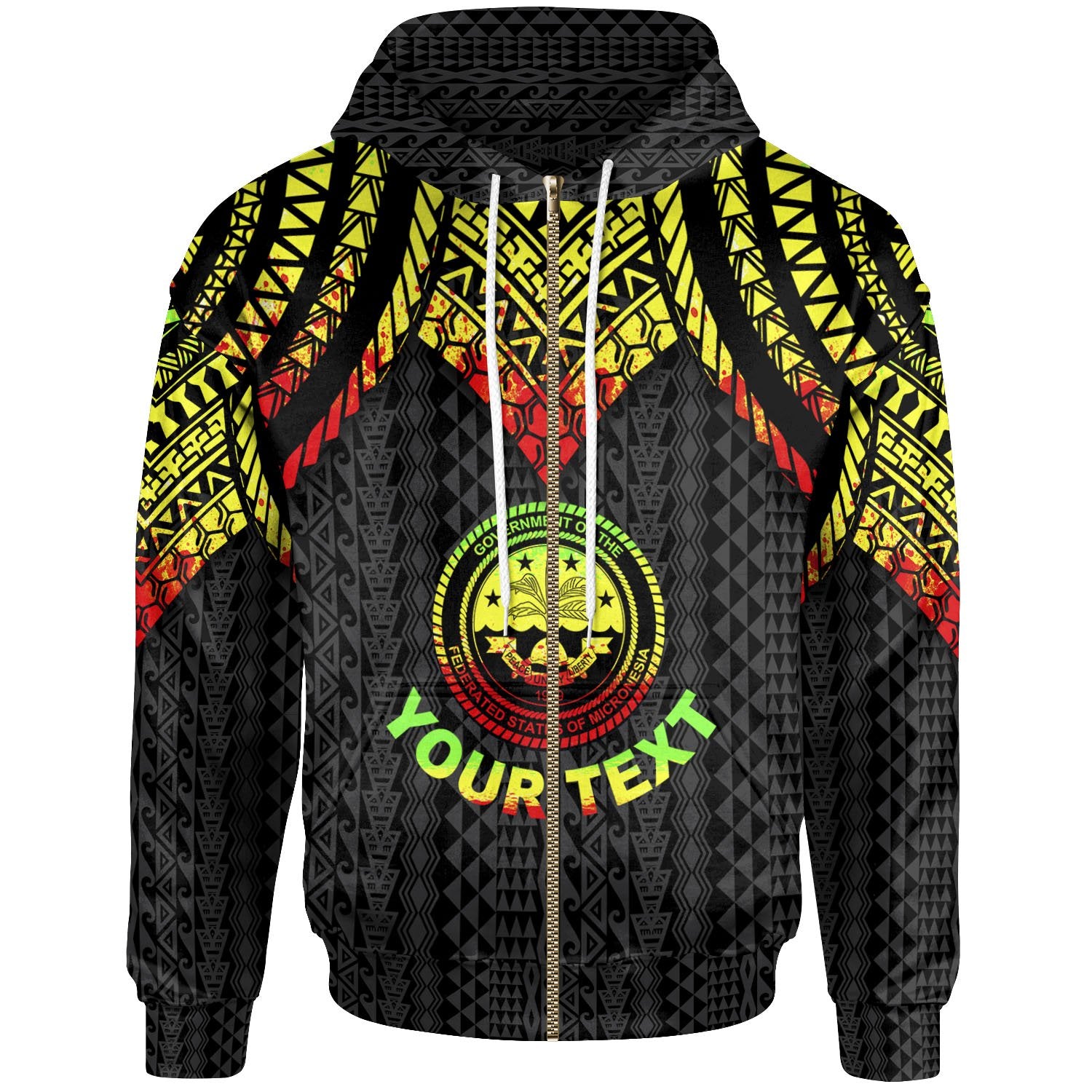 Federated States of Micronesia Custom Zip up Hoodie Polynesian Armor Style Reagge Unisex Reagge - Polynesian Pride