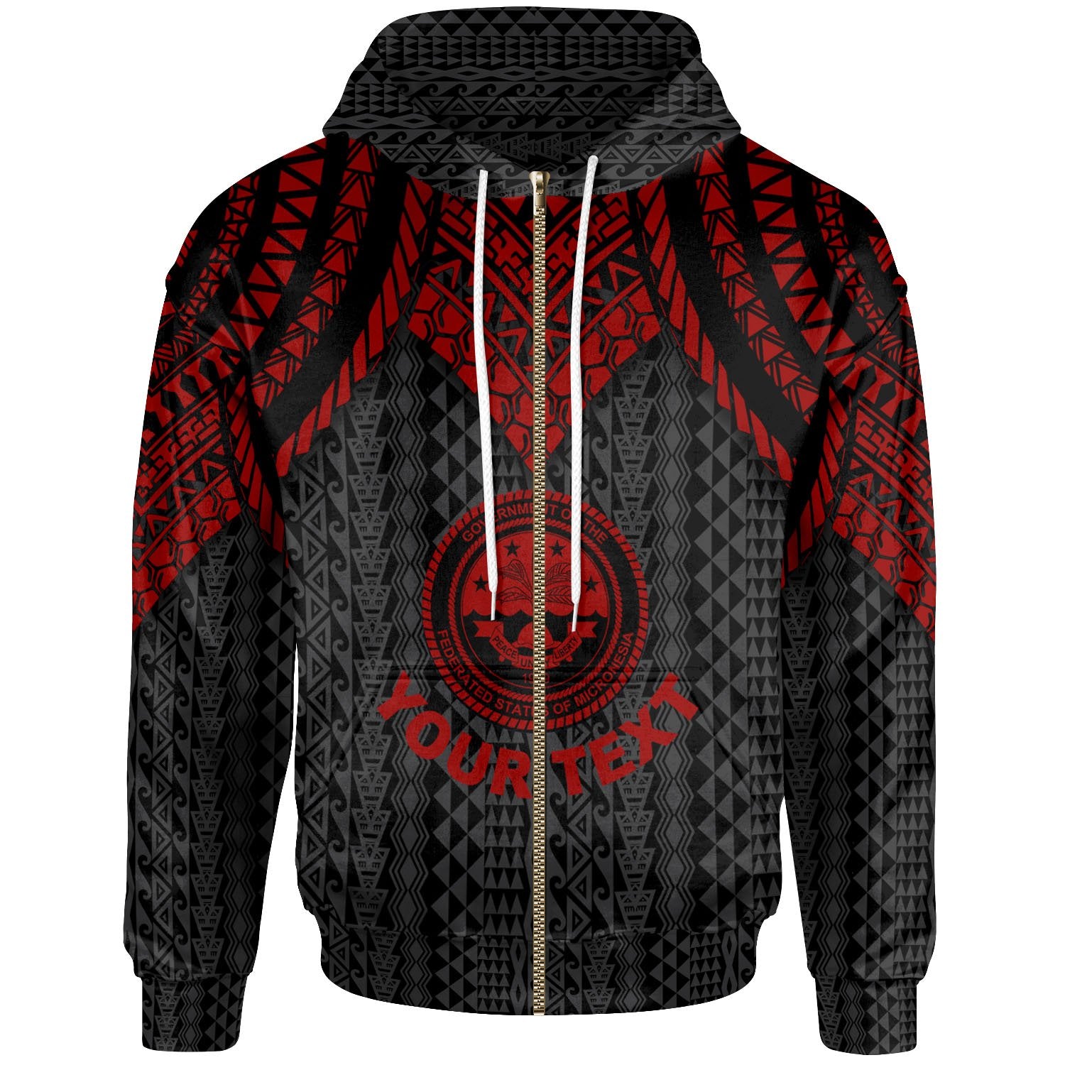 Federated States of Micronesia Custom Zip up Hoodie Polynesian Armor Style Red Unisex Red - Polynesian Pride