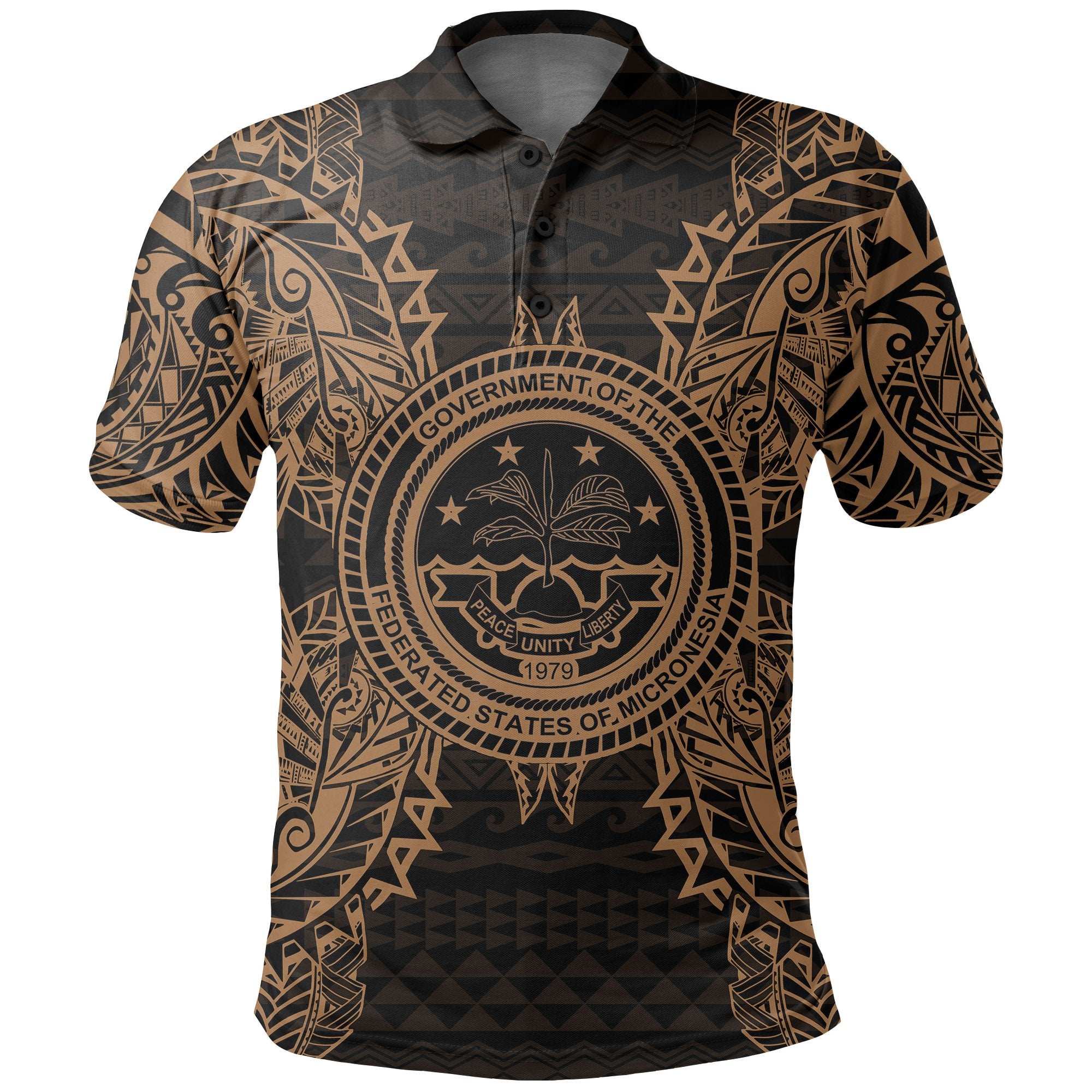 Federated States of Micronesian Polo Shirt Federated States of Micronesian Seal Map Polynesian Tattoo Gold Unisex Gold - Polynesian Pride