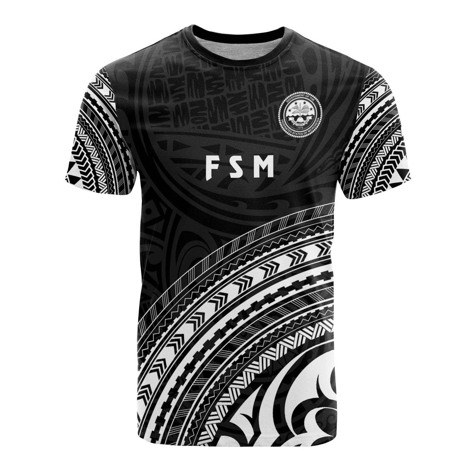 Federated States of Micronesia All Over T Shirt F S M Seal Polynesian Tribal Black Version Unisex Black - Polynesian Pride