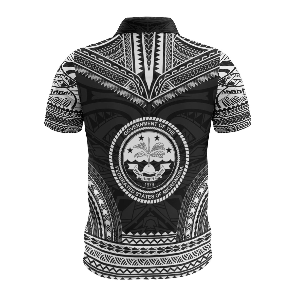 Federated States of Micronesia Custom Polo Shirt FSM Seal Polynesian Chief Tattoo Black Version - Polynesian Pride