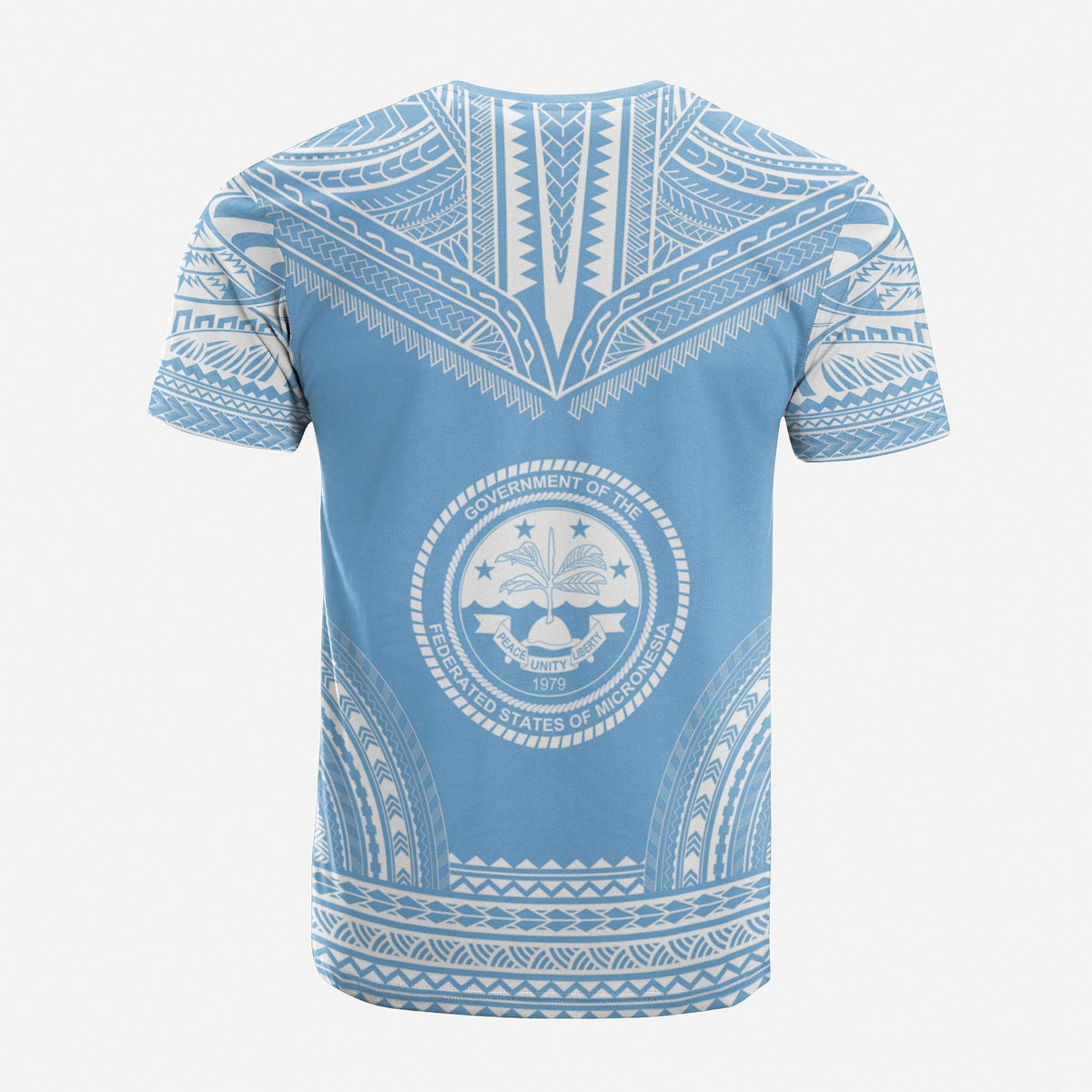 Federated States of Micronesia Custom T Shirt F S M Seal Polynesian Chief Tattoo Light Blue Version Unisex Blue - Polynesian Pride