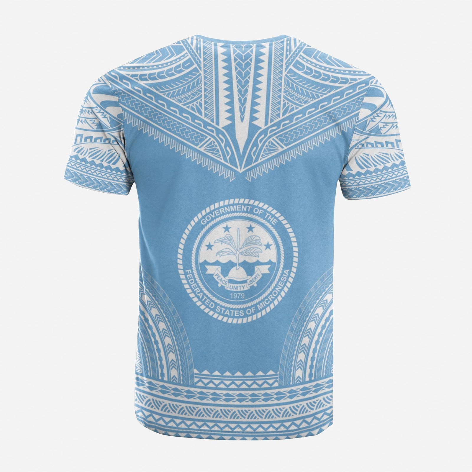 Federated States of Micronesia Custom T Shirt F S M Seal Polynesian Chief Tattoo Light Blue Version Unisex Blue - Polynesian Pride
