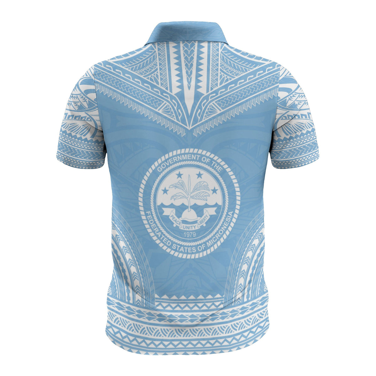 Federated States of Micronesia Custom Polo Shirt FSM Seal Polynesian Chief Tattoo Blue Version - Polynesian Pride