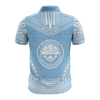Federated States of Micronesia Custom Polo Shirt FSM Seal Polynesian Chief Tattoo Blue Version - Polynesian Pride