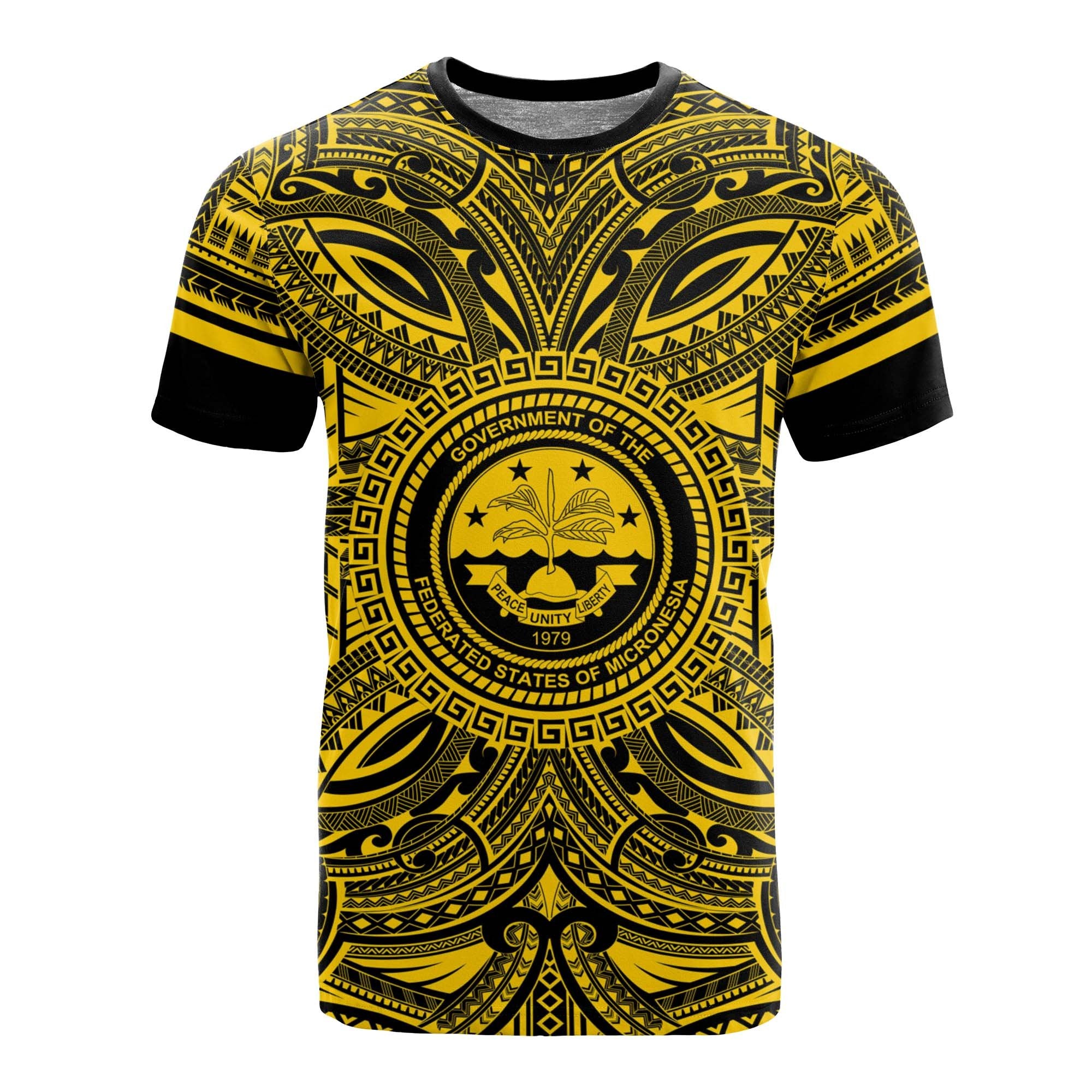 Federated States of Micronesia T Shirt FSM Coat of Arms Polynesian Gold Black Unisex Gold - Polynesian Pride