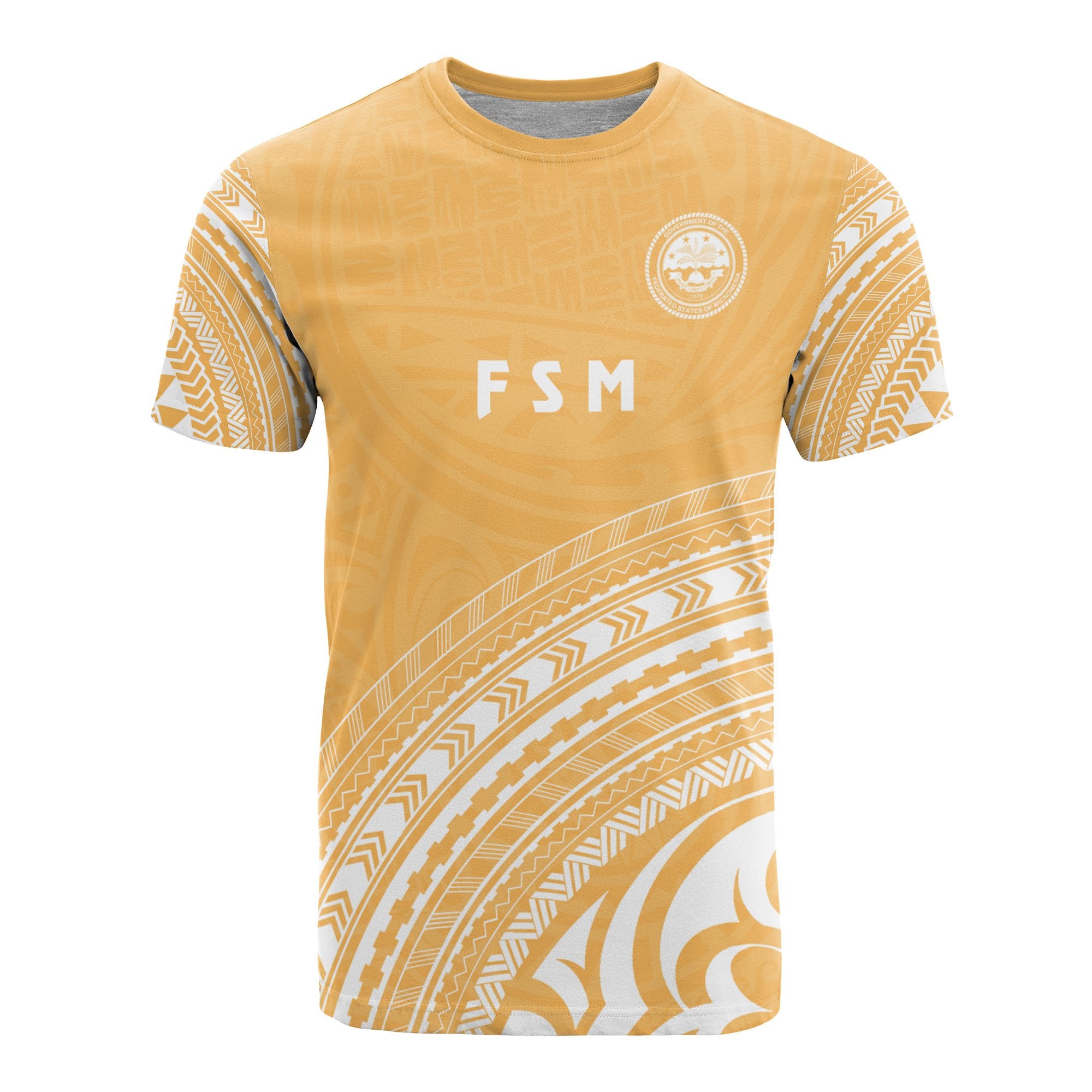 Federated States of Micronesia All Over T Shirt F S M Seal Polynesian Tribal Gold Version Unisex Yellow - Polynesian Pride