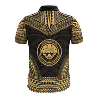 Federated States of Micronesia Custom Polo Shirt FSM Seal Polynesian Chief Tattoo Gold Version - Polynesian Pride