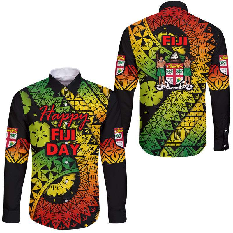 Fiji Day Hawaii Long Sleeve Button Shirt Masi Kesa Reggae Style LT9 Unisex Reggae - Polynesian Pride