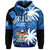 Fiji Coat of Arms Hoodie Masi Tapa Mixed Palm Tree No2 Blue Version LT9 Hoodie Blue - Polynesian Pride