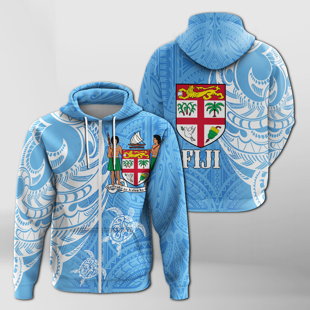 Fiji Coat of Arms Turquoise Color Zip up Hoodie LT7 - Polynesian Pride