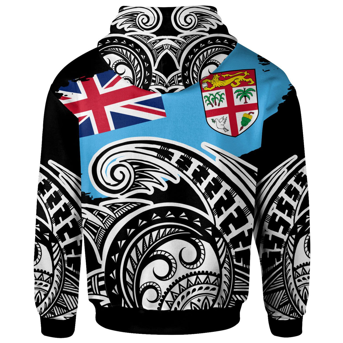 Fiji Hoodie Ethnic Style With Round Black White Pattern - Polynesian Pride