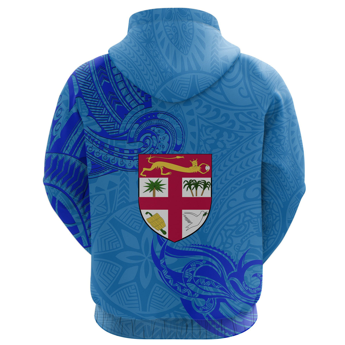 Custom Blue Zip Hoodie Fiji Rugby Polynesian Waves Style - Polynesian Pride