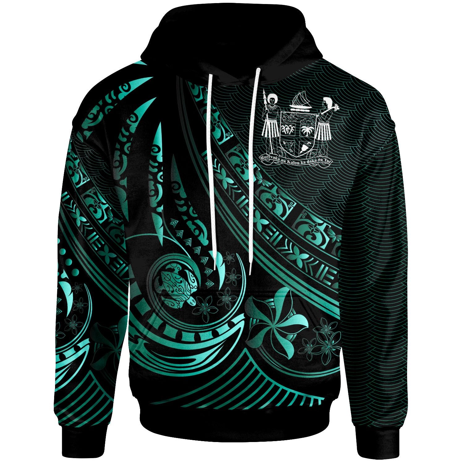 Fiji Hoodie The Flow of The Ocean Unisex Green - Polynesian Pride