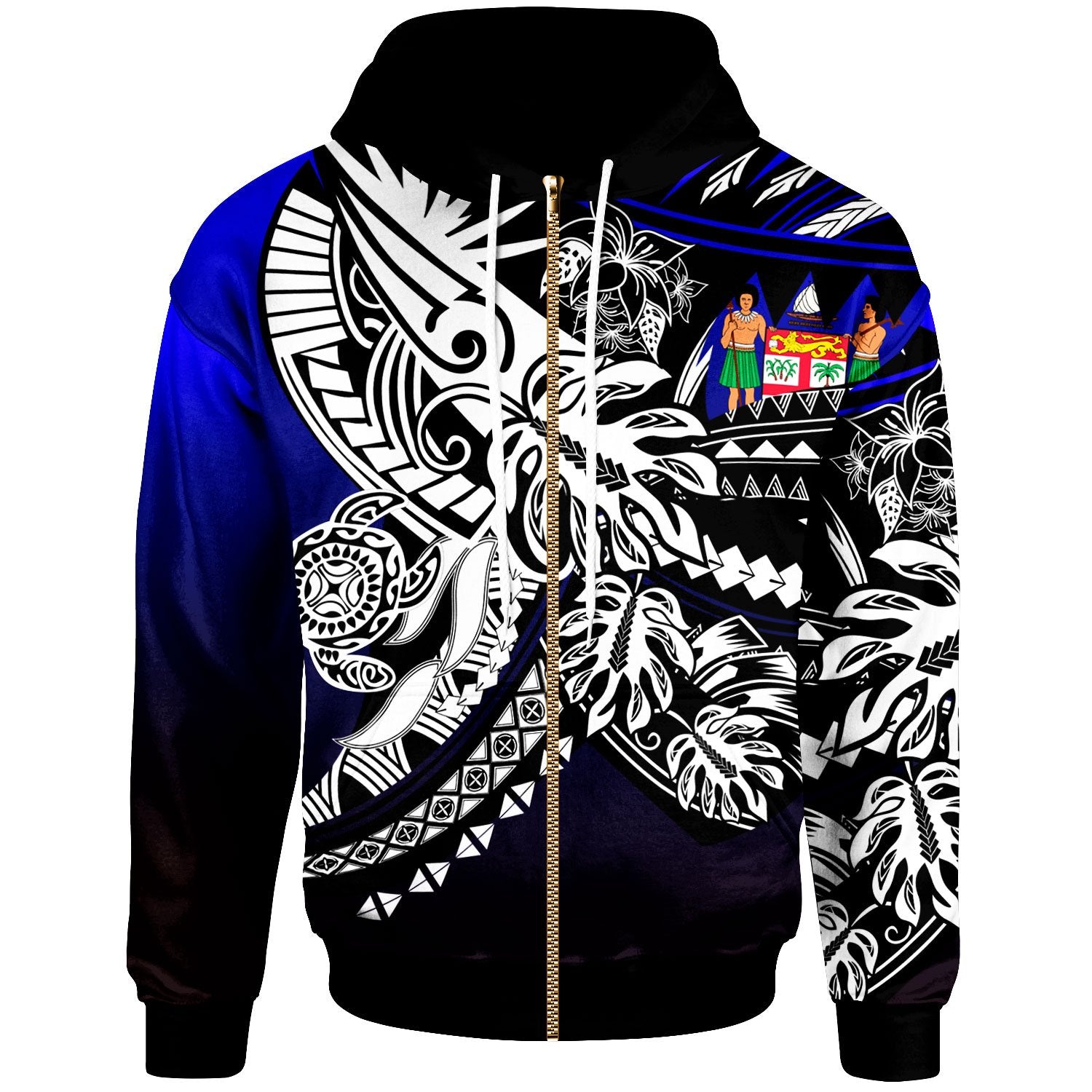 Fiji Zip Hoodie Tribal Jungle Pattern Blue Color Unisex Blue - Polynesian Pride