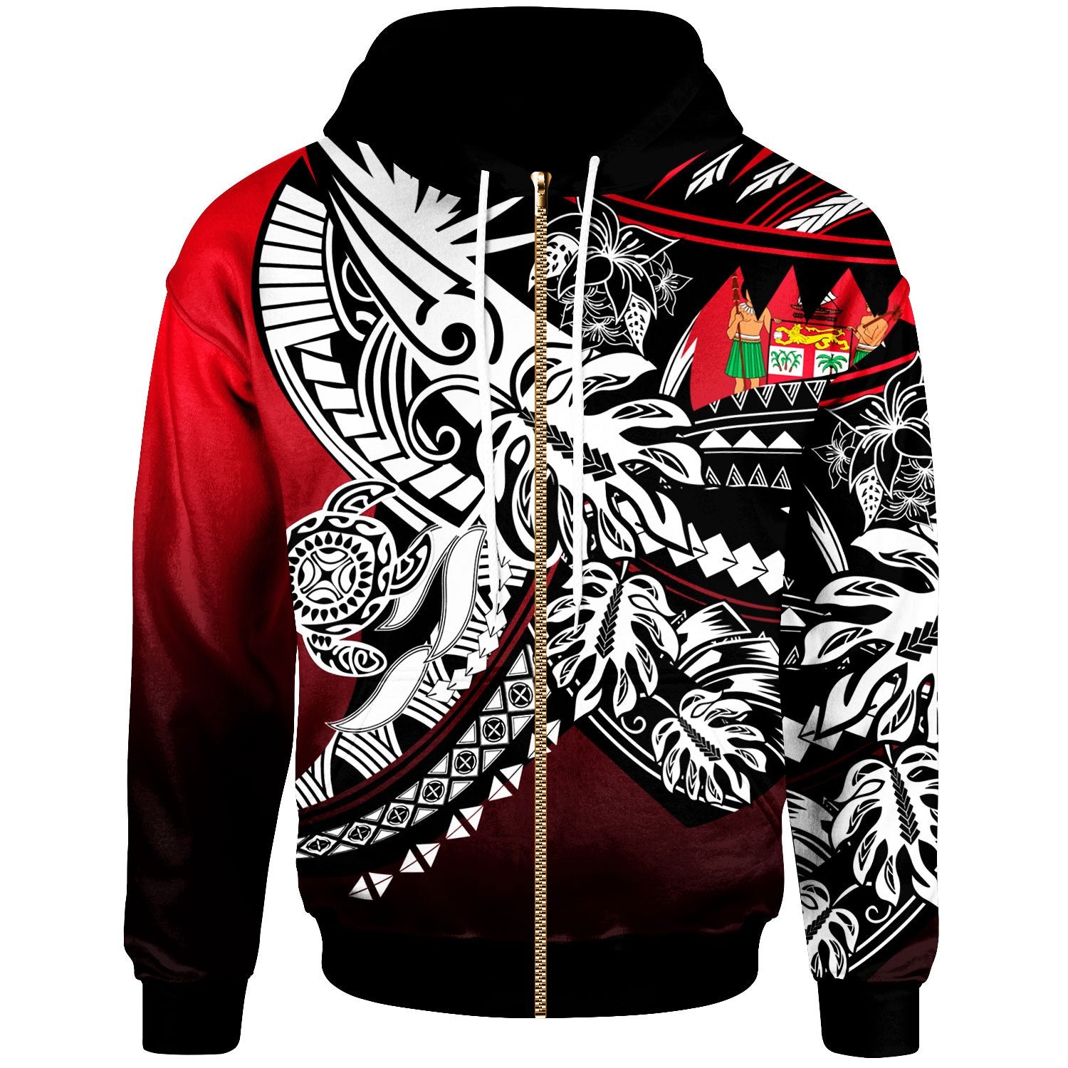 Fiji Zip Hoodie Tribal Jungle Pattern Red Color Unisex Red - Polynesian Pride