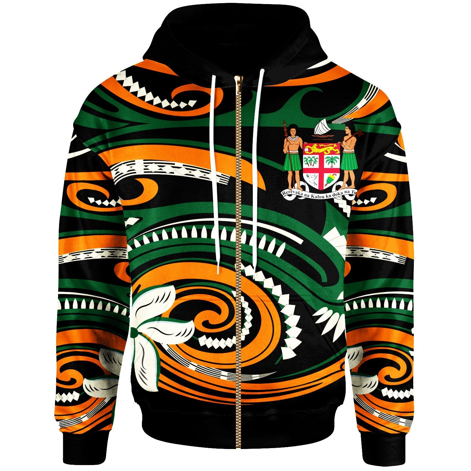 Fiji Zip Hoodie Vortex Style Unisex Green Orange - Polynesian Pride