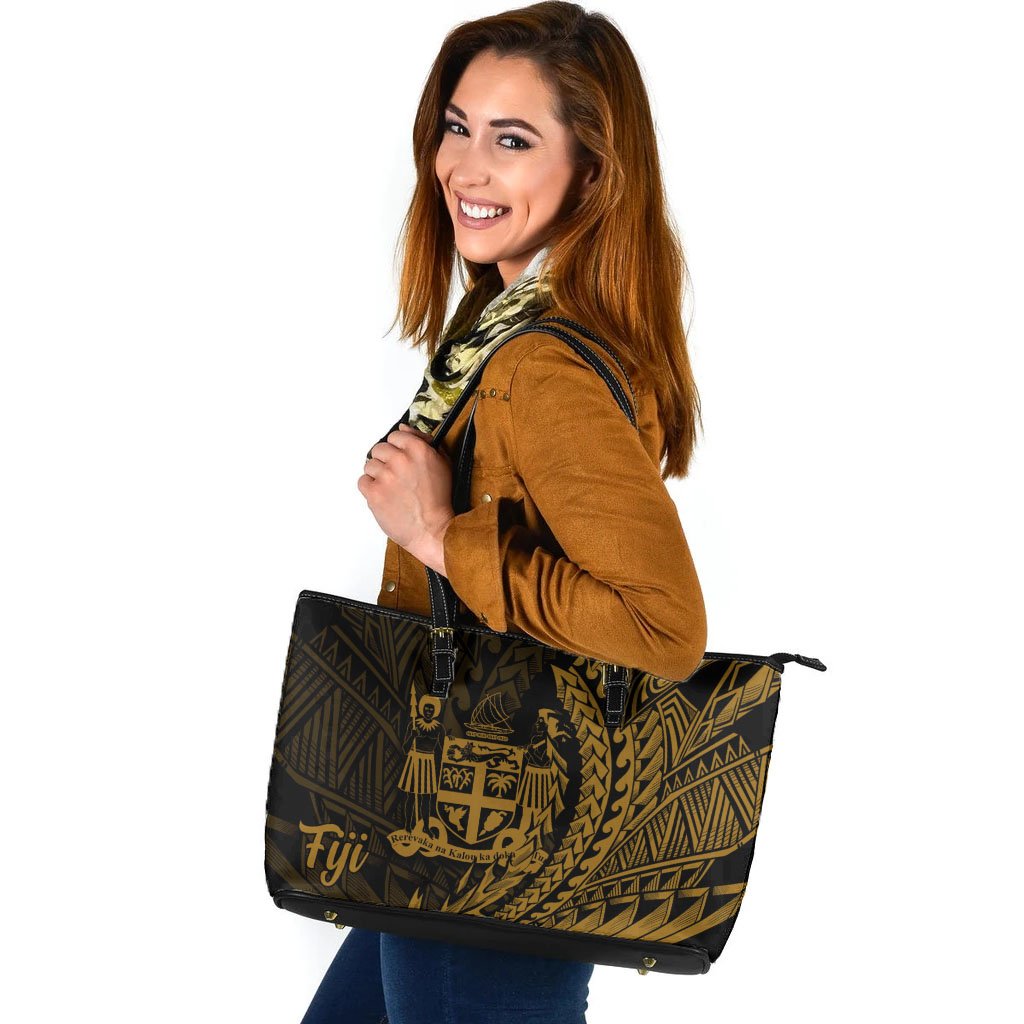 Fiji Leather Tote - Wings Style Black - Polynesian Pride