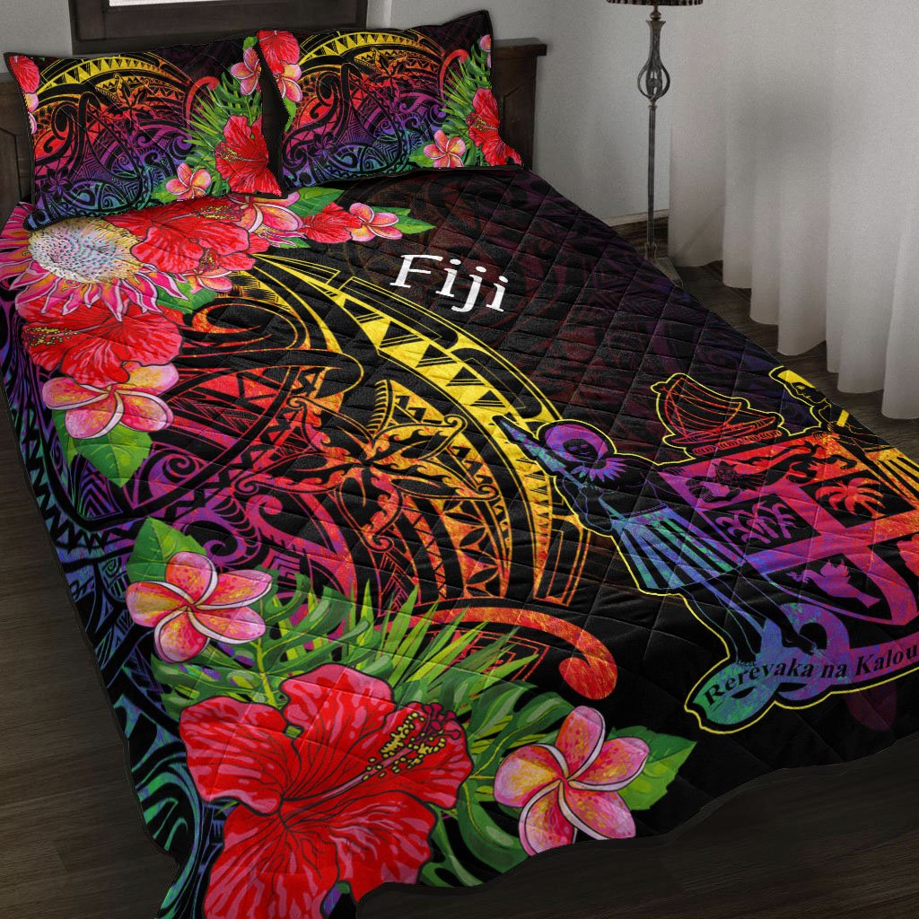 Fiji Quilt Bed Set - Tropical Hippie Style Black - Polynesian Pride