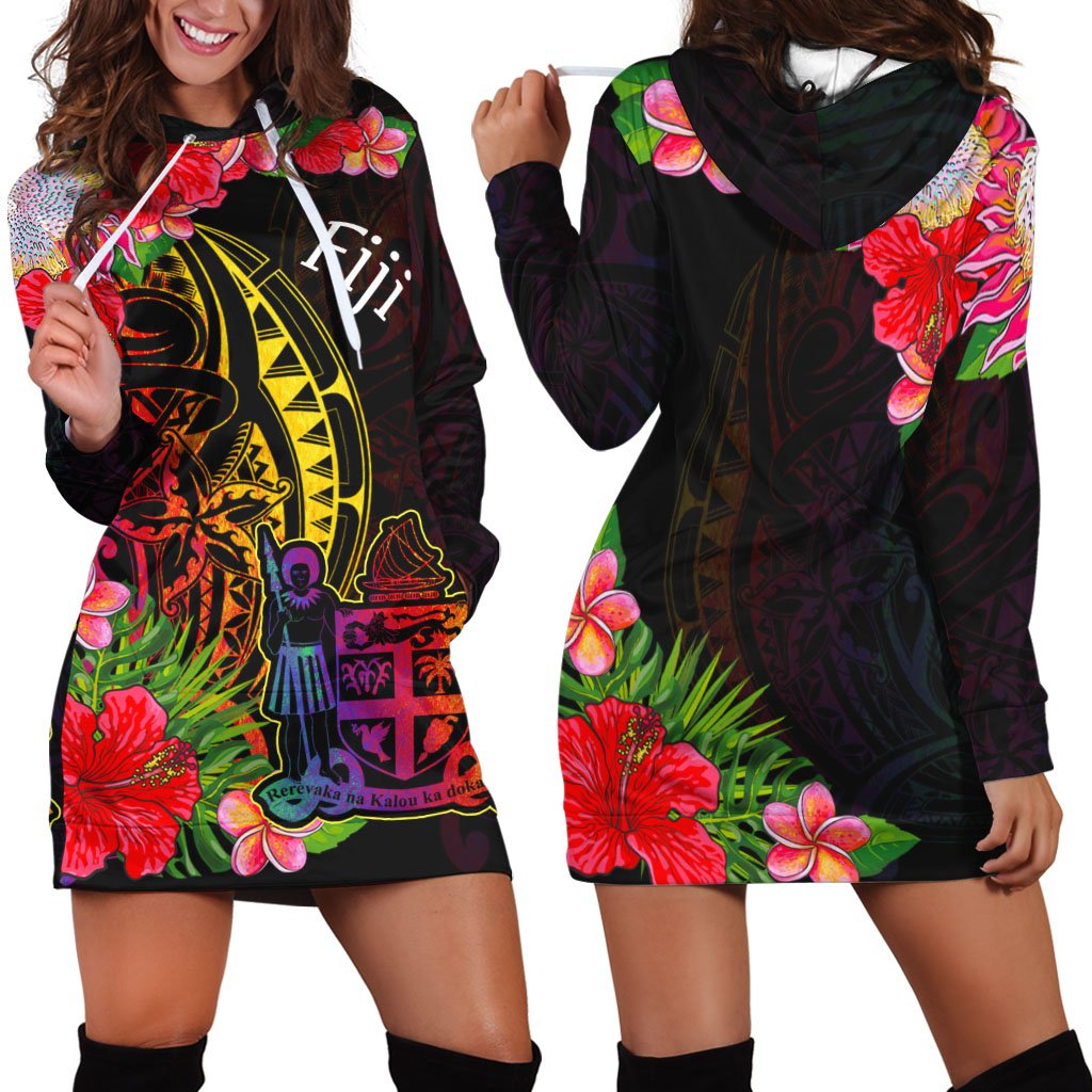 Fiji Hoodie Dress - Tropical Hippie Style Black - Polynesian Pride