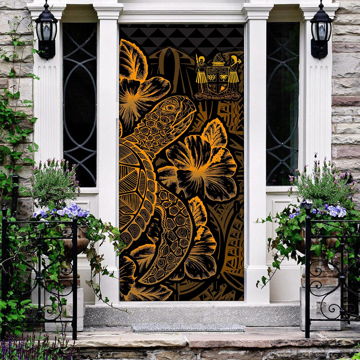 Fiji Door Cover Turtle Hibiscus Gold Gold - Polynesian Pride