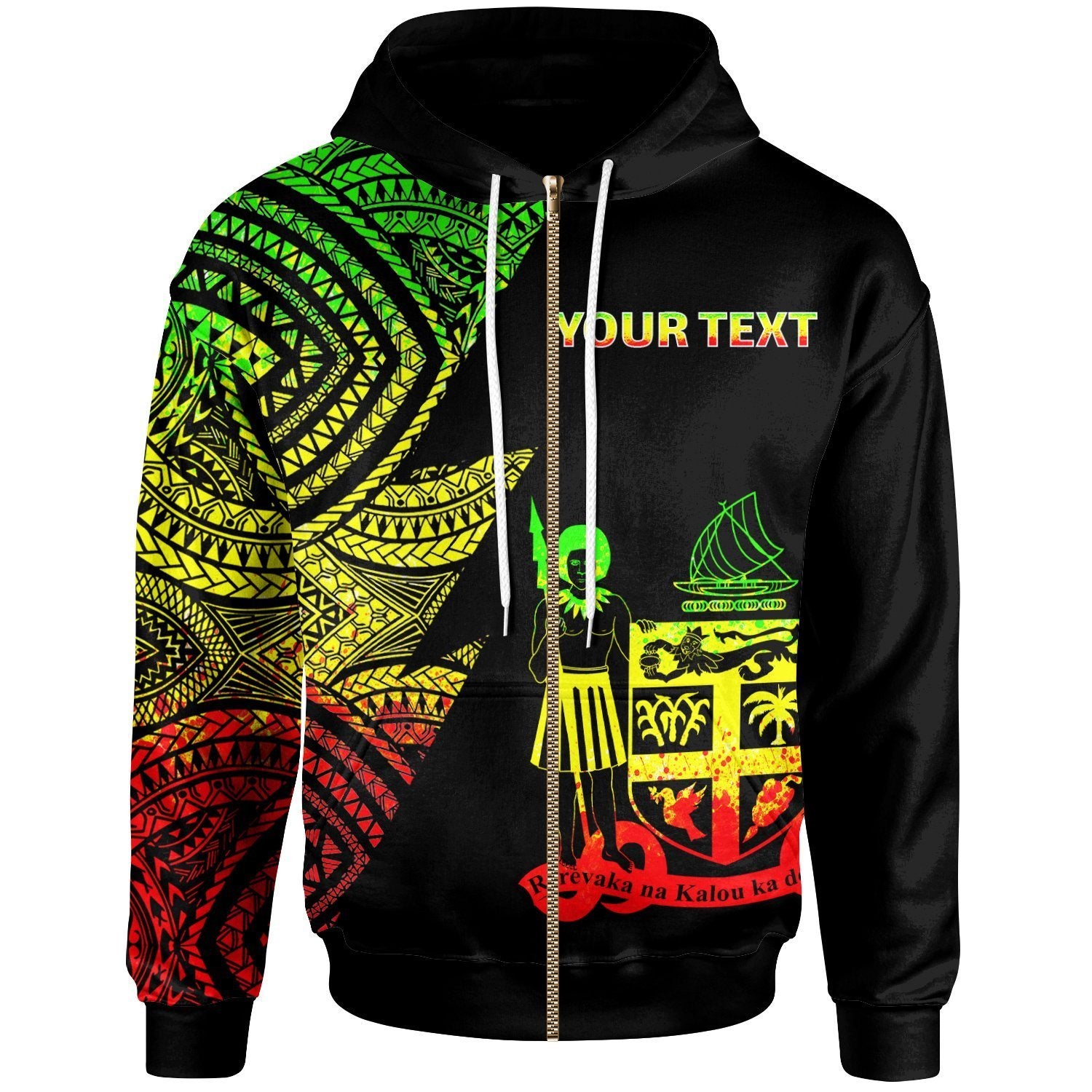 Fiji Custom Personalized Zip up Hoodie Flash Style Reggae Unisex Reggae - Polynesian Pride