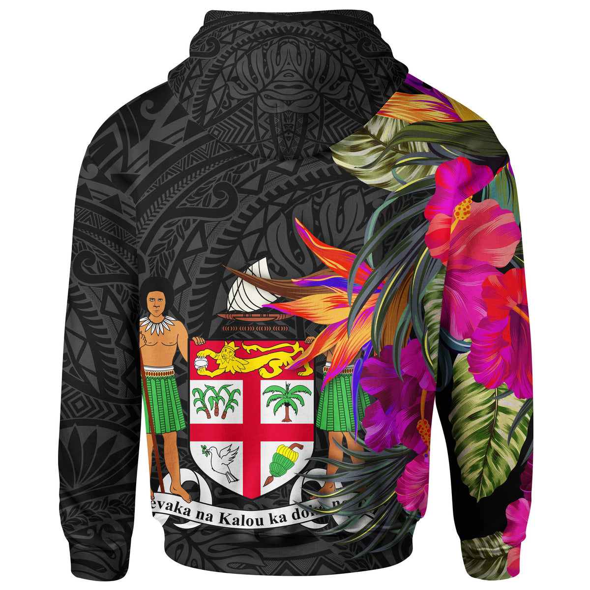 Fiji Zip up Hoodie Hibiscus Polynesian Pattern - Polynesian Pride