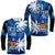 (Custom Personalised) Fiji Coat Of Arms Long Sleeve Shirt Masi Tapa Mixed Palm Tree No2 Blue Version LT9 Unisex Blue - Polynesian Pride