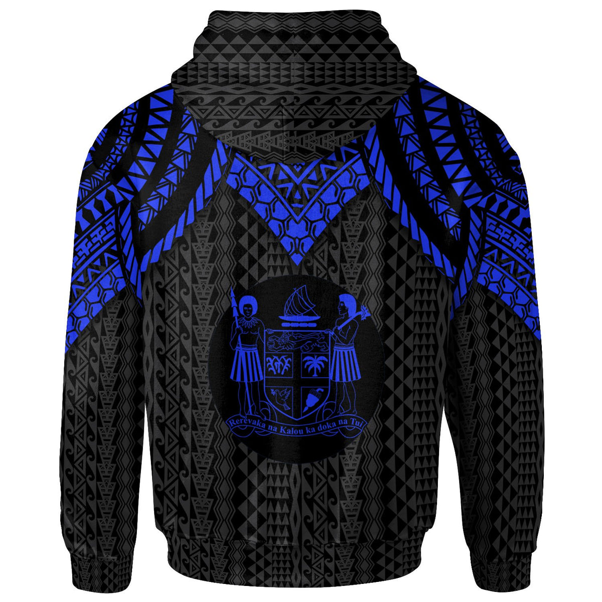 Fiji Custom Zip up Hoodie Polynesian Armor Style Blue - Polynesian Pride