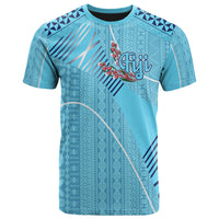 Fiji T Shirt Fijian Flowers With Seal Flag Color Unisex Blue - Polynesian Pride