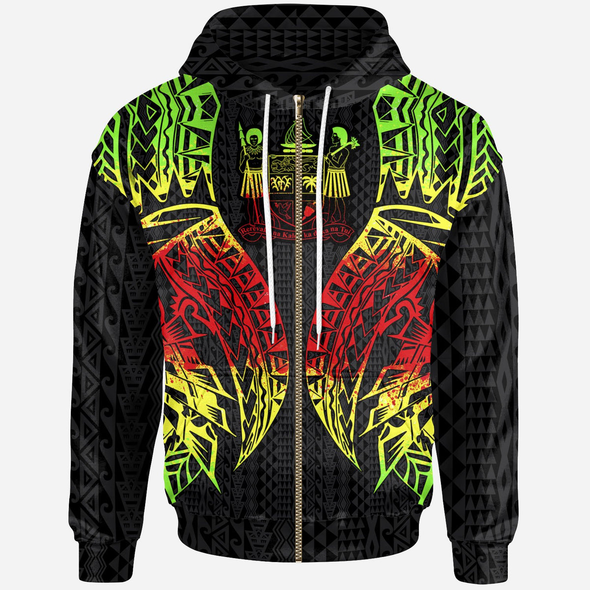 Fiji Zip up Hoodie Polynesian Lion Head Reggae Style Unisex Reggae - Polynesian Pride