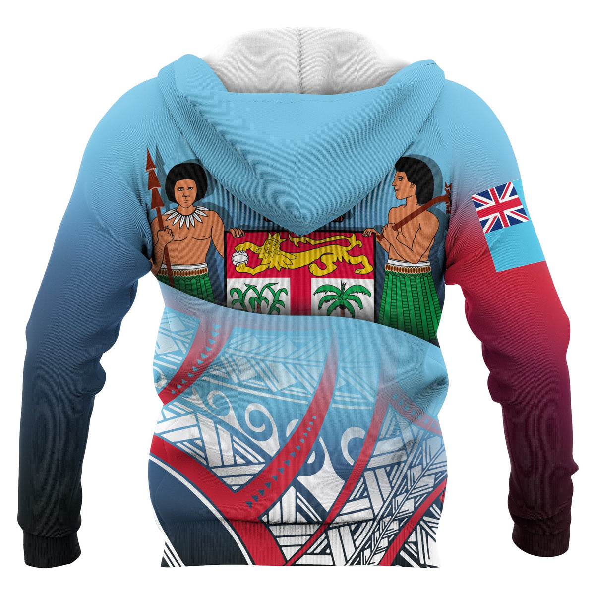 Fiji Coat of Arms Zip up Hoodie Polynesian Pattern - Polynesian Pride