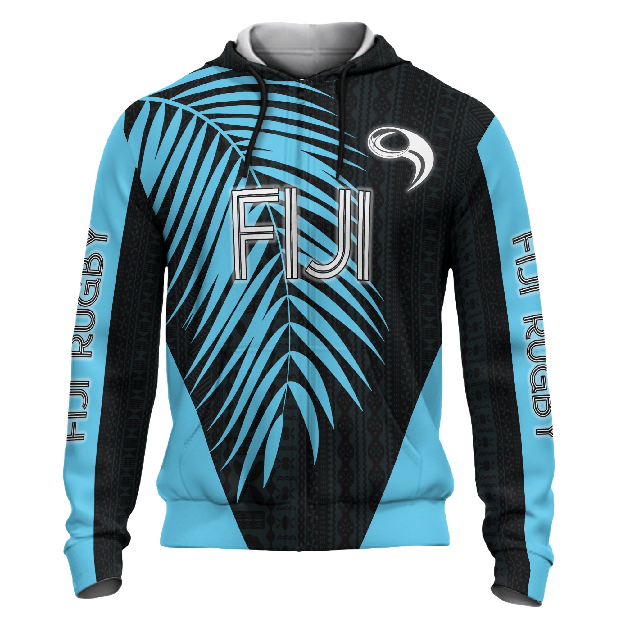 Fiji Hoodie Rugby With Palm Leaf Unisex Black - Polynesian Pride