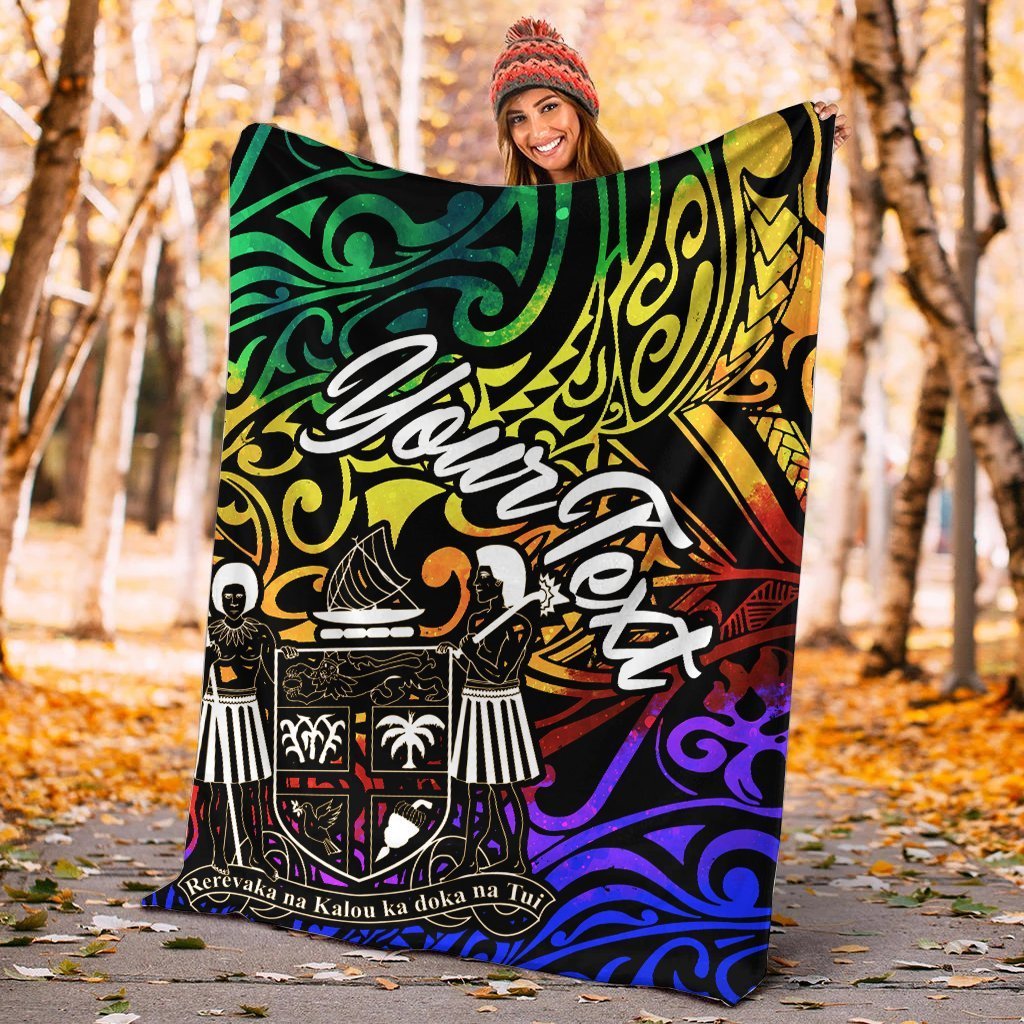 Fiji Custom Personalised Premium Blanket - Rainbow Polynesian Pattern Crest - Polynesian Pride