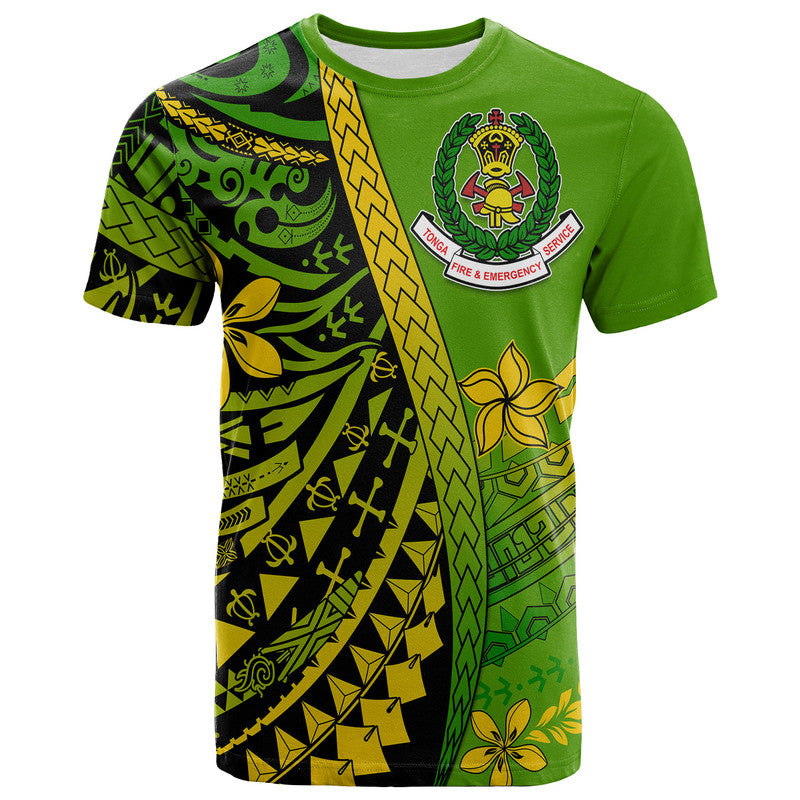 Tonga Fire and Emergency Services T Shirt Polynesian Minimalist Style LT9 Adult Green - Polynesian Pride