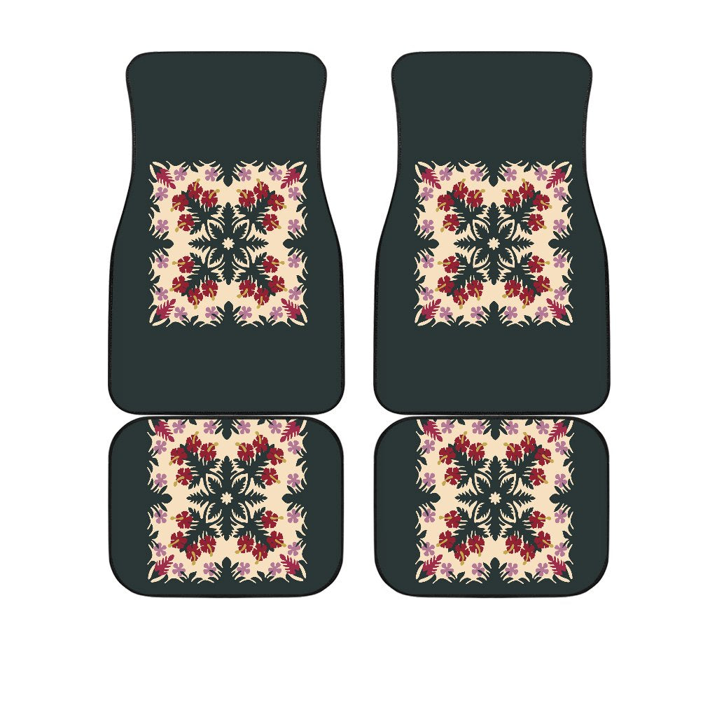 Hawaii - Ginger Hibiscus Plumeria Quilting Car Floor Mats - AH Car Floor Mats Universal Fit Green - Polynesian Pride