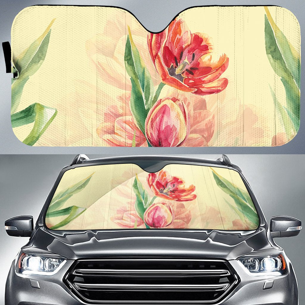 Flower Art Car Sun Shade AH Auto Sun Shade Universal Fit White - Polynesian Pride