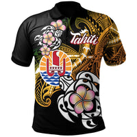 French Polynesia Tahiti Polo Shirt Tahitian Of Seal Turtle With Plumeria Unisex Black - Polynesian Pride