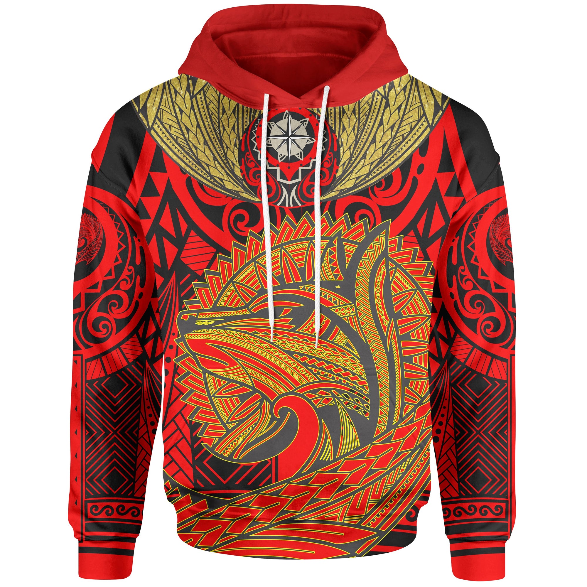 Polynesianll Over Hoodie Polynesian Wolf Patterns Unisex Red - Polynesian Pride